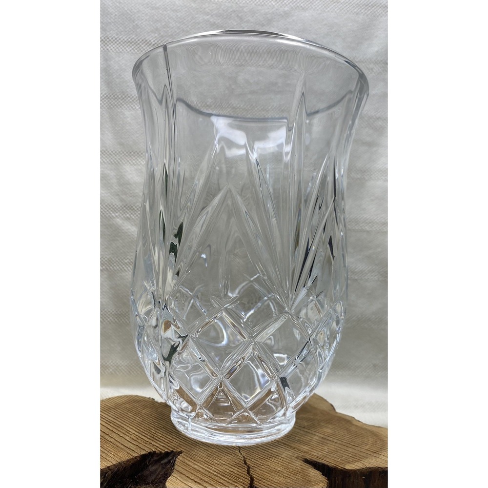 Vintage Crystal Hurricane Lamp Shade Cut Glass Diamond Design